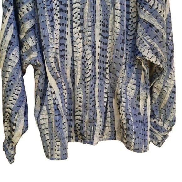 Rare Tess Romeo Renaissance Python Mock Neck Bishop Sleeve Blouse Blue Sz 12 - Picture 6 of 8